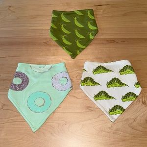 Kickee Pants Baby Bibs in Peas, Donuts and Caterpillar Prints NWOT